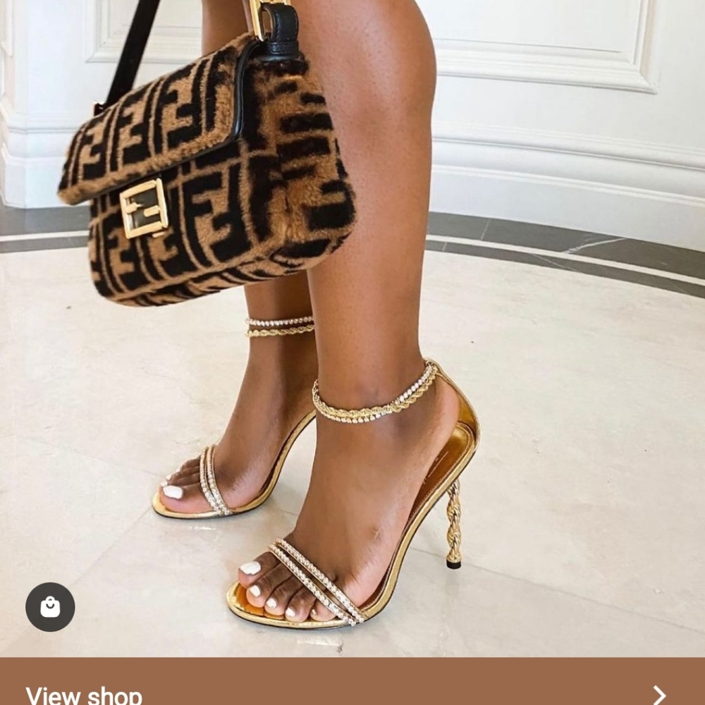 JENNIFER LE  GOLD/CRYSTAL ROPE HEELS Size 36